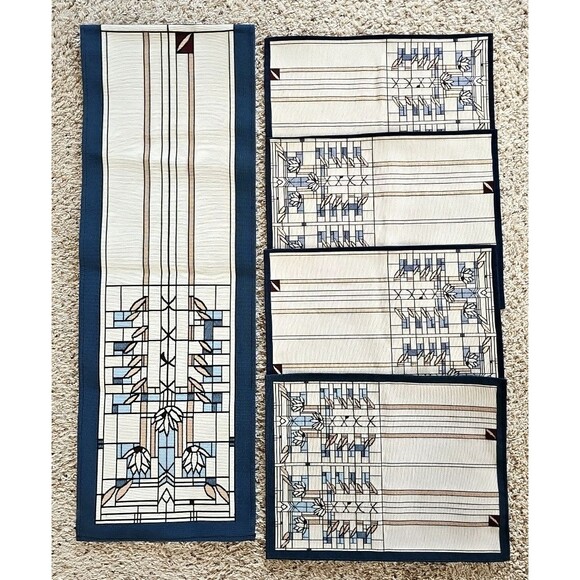 Rennie & Rose Arts & Crafts Floral Window Tapestry Table Runner & Placemats Set - Picture 1 of 16